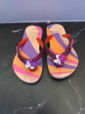 Havaianas Girls' Purple Unicorn Glitter Flip Flops